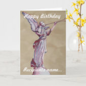 Pink Angel gepersonaliseerde Happy Birthday Art Ka Kaart (Gele Bloem)