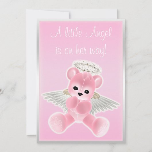 Pink Angel Teddy Bear Baby shower Kaart (Voorkant)