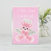 Pink Angel Teddy Bear Baby shower Kaart (Staand voorkant)