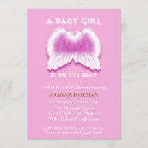 Pink Angel Wings Baby shower Kaart