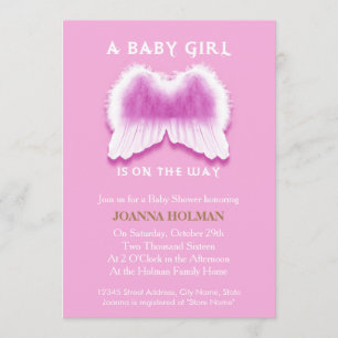 Pink Angel Wings Baby shower Kaart