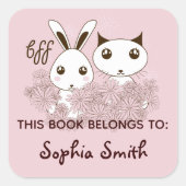 Pink Animal Friends Kinder Dit boek is van Vierkante Sticker (Voorkant)