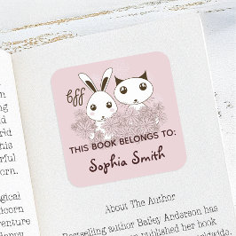 Pink Animal Friends Kinder Dit boek is van Vierkante Sticker