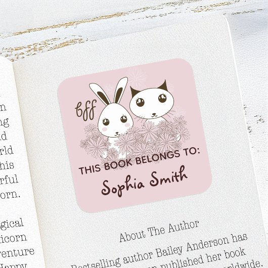 Pink Animal Friends Kinder Dit boek is van Vierkante Sticker