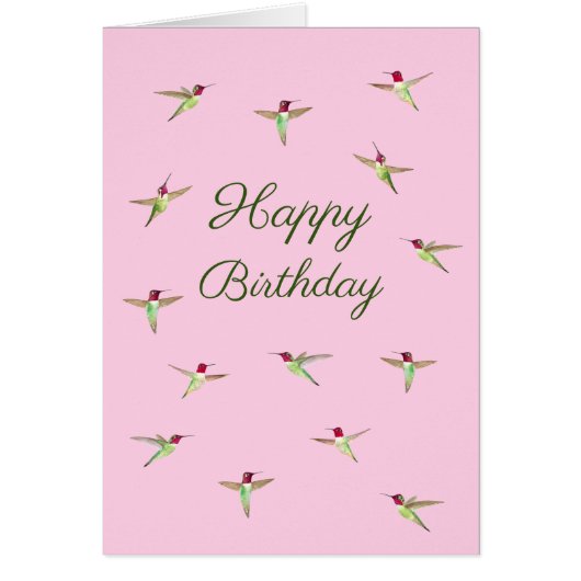 Pink Anna's Hummingbirds Birthday Card (Voorkant)