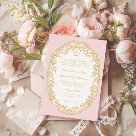 Pink Antique Paris Monogram Invitation Kaart