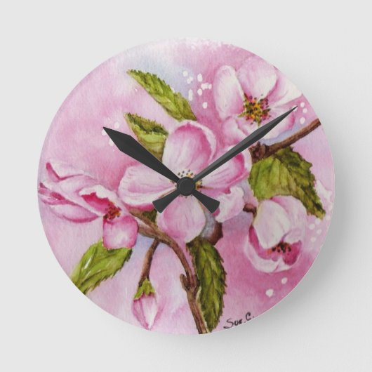 PINK APPARAAT BLOSSOMS WALL CLOCK RONDE KLOK (Voorkant)