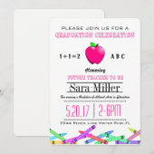 Pink Apple Teacher Afstuderen Invitation Kaart (Voorkant / Achterkant)