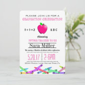 Pink Apple Teacher Afstuderen Invitation Kaart (Staand voorkant)