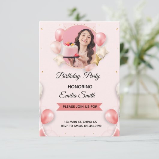 Pink Aprés Ski Skiing Birthday Invitation Kaart (Staand voorkant)