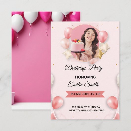 Pink Aprés Ski Skiing Birthday Invitation Kaart (Voorkant / Achterkant)