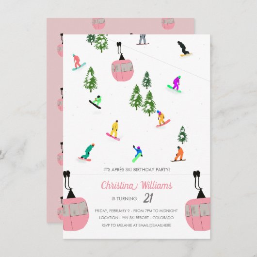 Pink Aprés Snowboard Snowboarden Verjaardag Kaart (Voorkant / Achterkant)