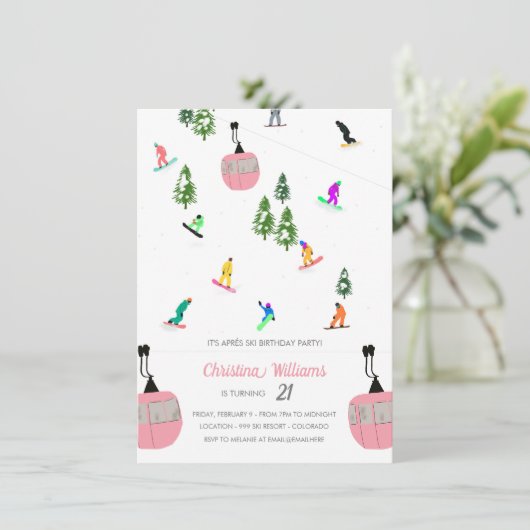Pink Aprés Snowboard Snowboarden Verjaardag Kaart (Staand voorkant)