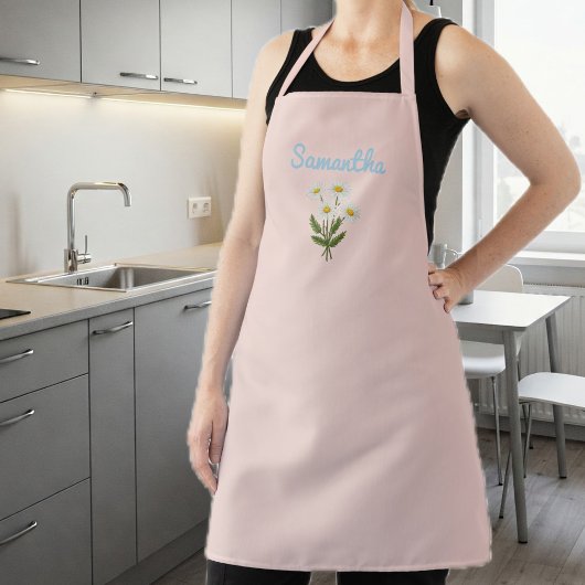 pink Apron for Women with Daisies Schort