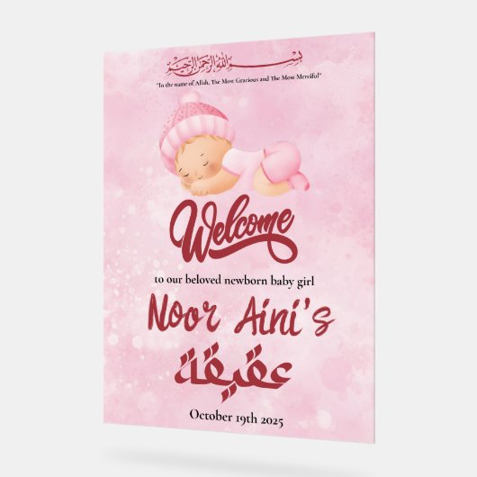 pink aqiqah baby girl welcome sign acryl bord (Hoek)