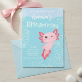 Pink Aqua Axolotl 10th Birthday Party Kaart