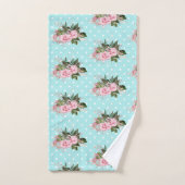 PINK AQUA BLUE FLORAL SPOT BATHROOM TOWEL SET BAD HANDDOEK (Handdoek)