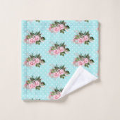 PINK AQUA BLUE FLORAL SPOT BATHROOM TOWEL SET BAD HANDDOEK (Wasdoekje)