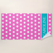 Pink Aqua en White Polka Dot gepersonaliseerd Strandlaken (Voorkant)
