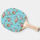 Pink Aqua Floral Chevron Glitter Print Tafeltennisbatje (Zijkant)