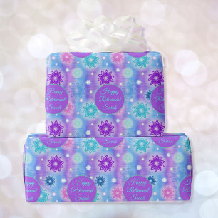 Pink Aqua Floral Happy Retirement Personaliseer na Cadeaupapier