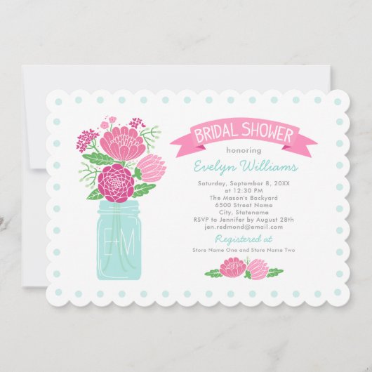  Pink Aqua Floral Mason Jar Vrijgezellenfeest Kaart (Voorkant)
