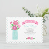 Pink Aqua Floral Mason Jar Vrijgezellenfeest Kaart (Staand voorkant)