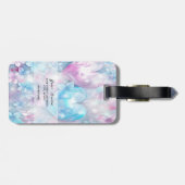 Pink Aqua Hearts and Flowers Bagagelabel (Achterkant horizontaal)