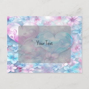 Pink Aqua Hearts and Flowers Briefkaart