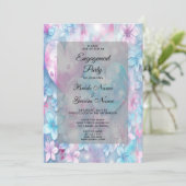 Pink Aqua Hearts and Flowers Verloving Invitation Kaart (Staand voorkant)