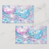 Pink Aqua Hearts and Flowers Visitekaartje (Voorkant / Achterkant)