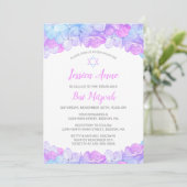 Pink Aqua Hydrangea Floral Waterverf Bat Mitzvah Kaart (Staand voorkant)