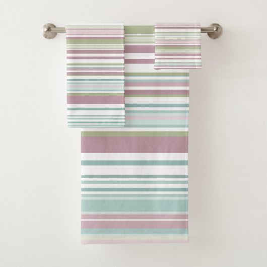 Pink, Aqua, mint, spring rain and mauve stripes Bad Handdoek (Insitu)
