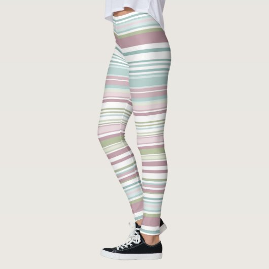 Pink, Aqua, mint, spring rain and mauve stripes Leggings (Links)