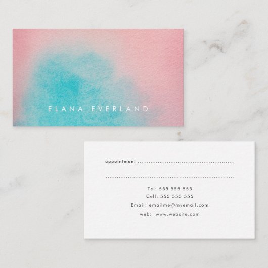 Pink Aqua Sky Waterverf Wash Dames Afsprakenkaartje (Voorkant / Achterkant)