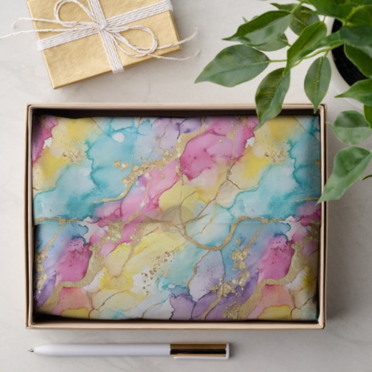 Pink Aqua Turquoise Yellow Purple Gold Marble Tissuepapier (Geschenk)