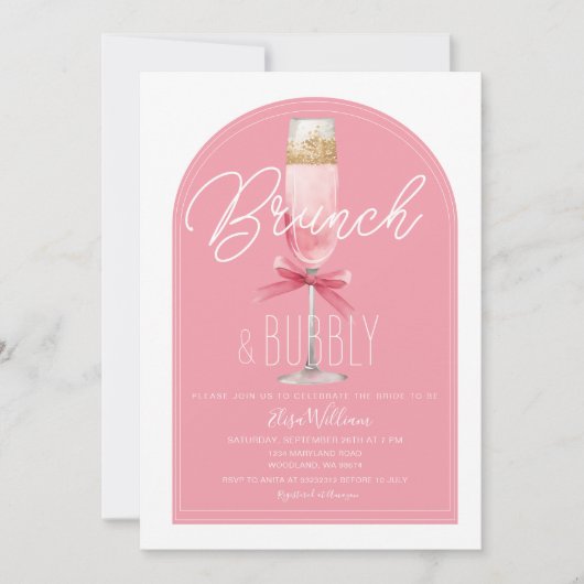 Pink Arch Champagne Brunch & Bubbly Vrijgezellenfe Kaart (Voorkant)