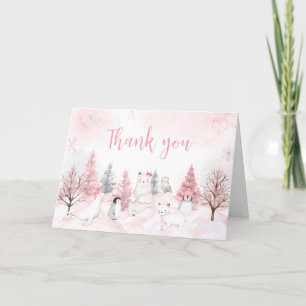 Pink Arctic Animals Baby shower Bedankkaart