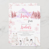 Pink Arctic Animals Birthday Kaart (Voorkant / Achterkant)