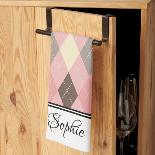 Pink Argyle gepersonaliseerd Theedoek (Derde Gevouwen)