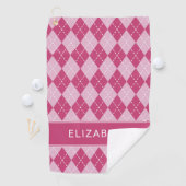 Pink Argyle Plaid Custom Monogram Name Classic Golfhanddoek (Insitu)