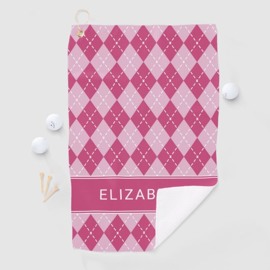 Pink Argyle Plaid Custom Monogram Name Classic Golfhanddoek (Insitu)