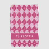 Pink Argyle Plaid Custom Monogram Name Classic Golfhanddoek (Voorkant)