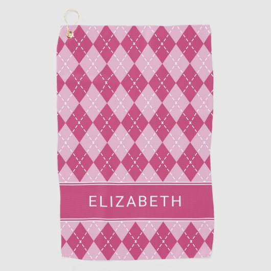 Pink Argyle Plaid Custom Monogram Name Classic Golfhanddoek (Voorkant)