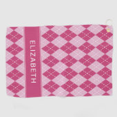 Pink Argyle Plaid Custom Name Monogram  Golfhanddoek (Horizontaal)
