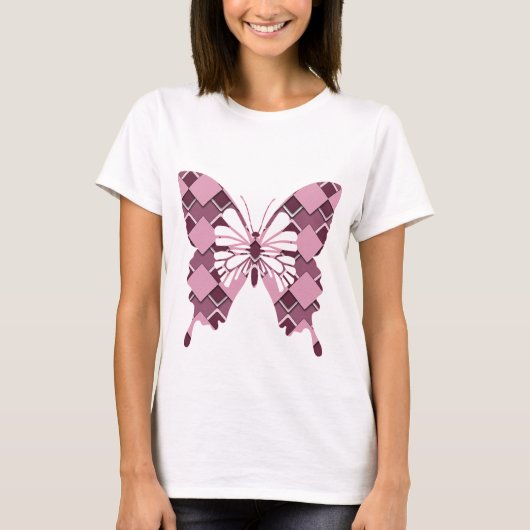 Pink Argyle Spring Butterfly T-shirt (Voorkant)
