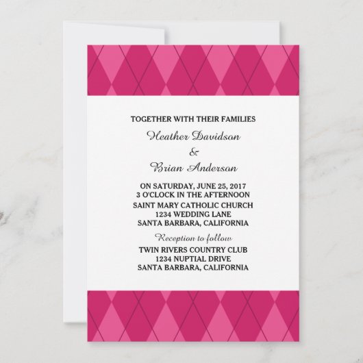 Pink Argyle Wedding Invite Kaart (Voorkant)