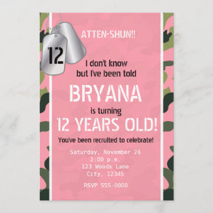 PINK Army Hondenpenningen Camouflage Feest Uitnodi Kaart