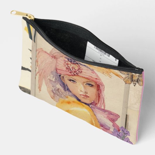 Pink Art deco accessories bag Etui (Open)