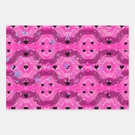 Pink art pop culture black heart inpakpapier vel (Voorkant 3)